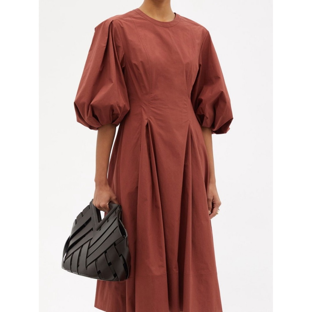 Another Tomorrow Organic Cotton Poplin Puff Sleeve Midi Dress Made in Italy 36